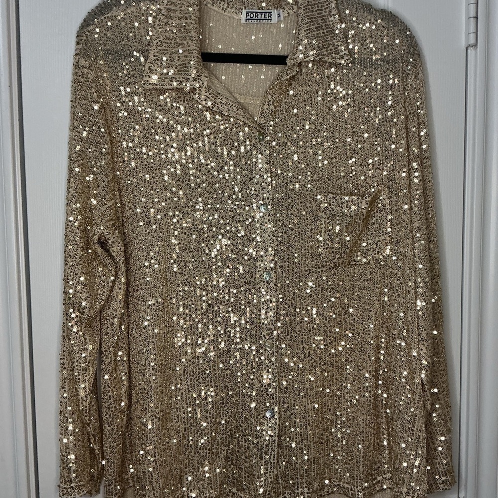 Porter Collective Gold Sequin Blouse NWOT - Picture 2 of 7